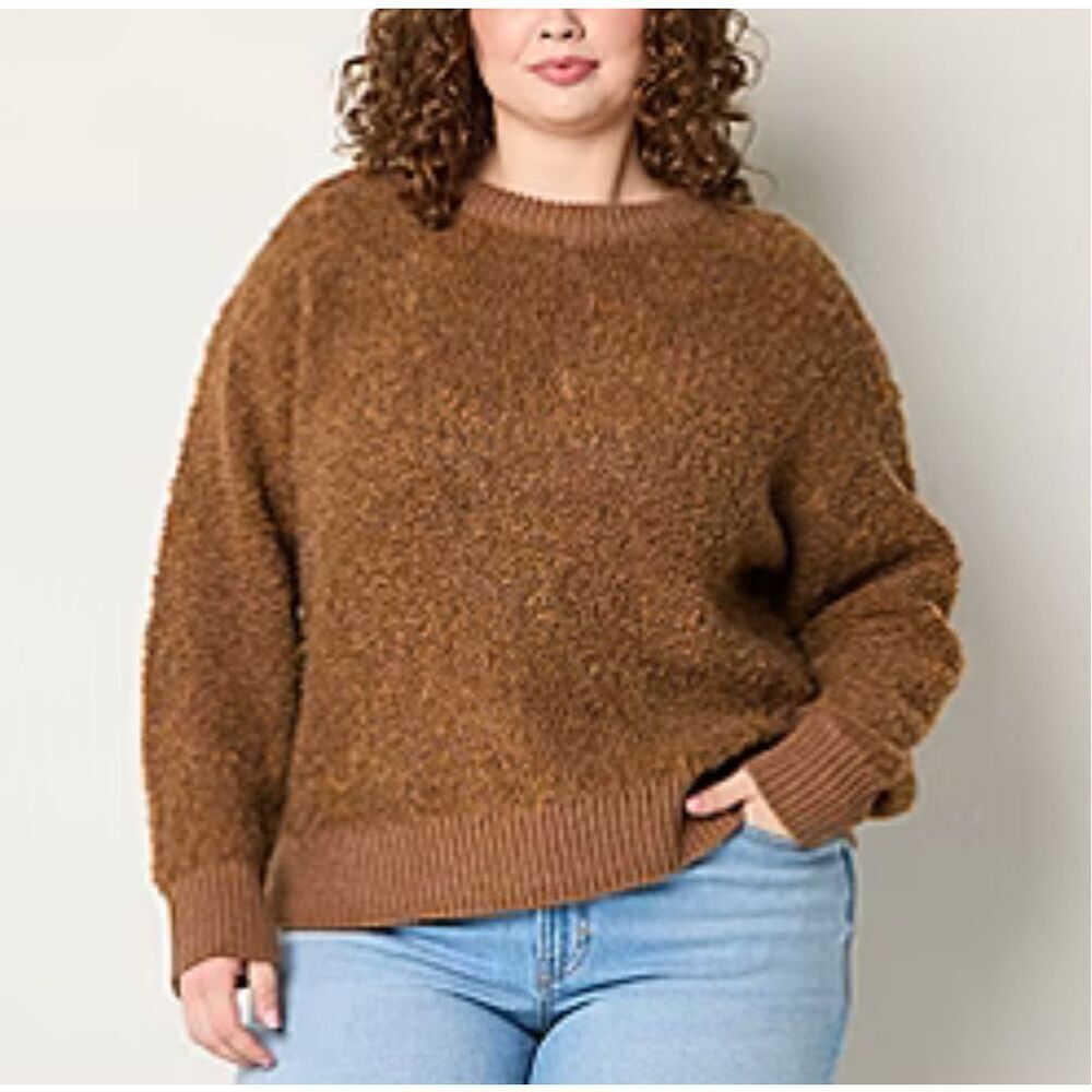 NWT a.n.a Plus Womens Crew Neck Long Sleeve Pullover Sweater XXL‎ Brown Boxy Fit
